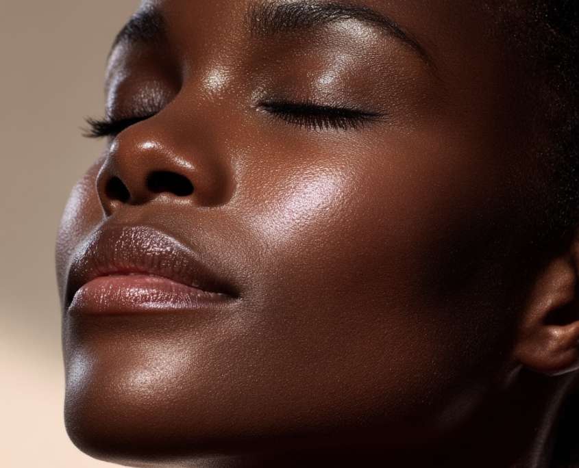 Close-up einer Frau mit intensiv durchfeuchteter, strahlender Haut – Beispielbild für das Luminous Hydrating Facial bei trockener Haut