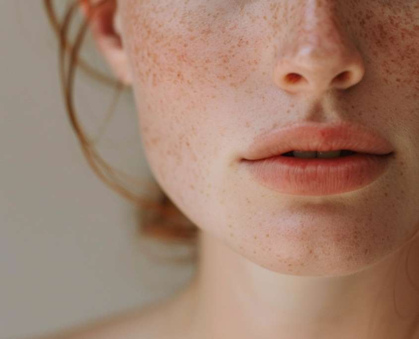 Nahaufnahme einer jungen Frau mit sensitiver, zu Rötungen neigender Haut – Beispielbild für das Skin Renewal Facial bei Rosacea und Couperose